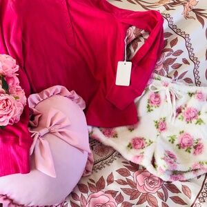 Just in NWT PJ Salvage Let’s Get Cozy Coquette Pink Floral lounge to bed set